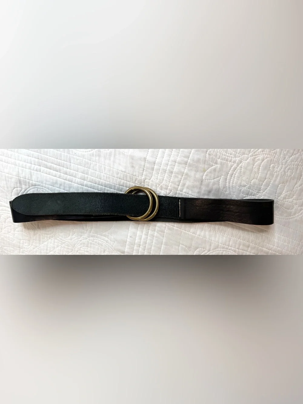 Martin + Osa Leather Suede Black Belt D-Ring Twin 45” Textured Gold Hardware